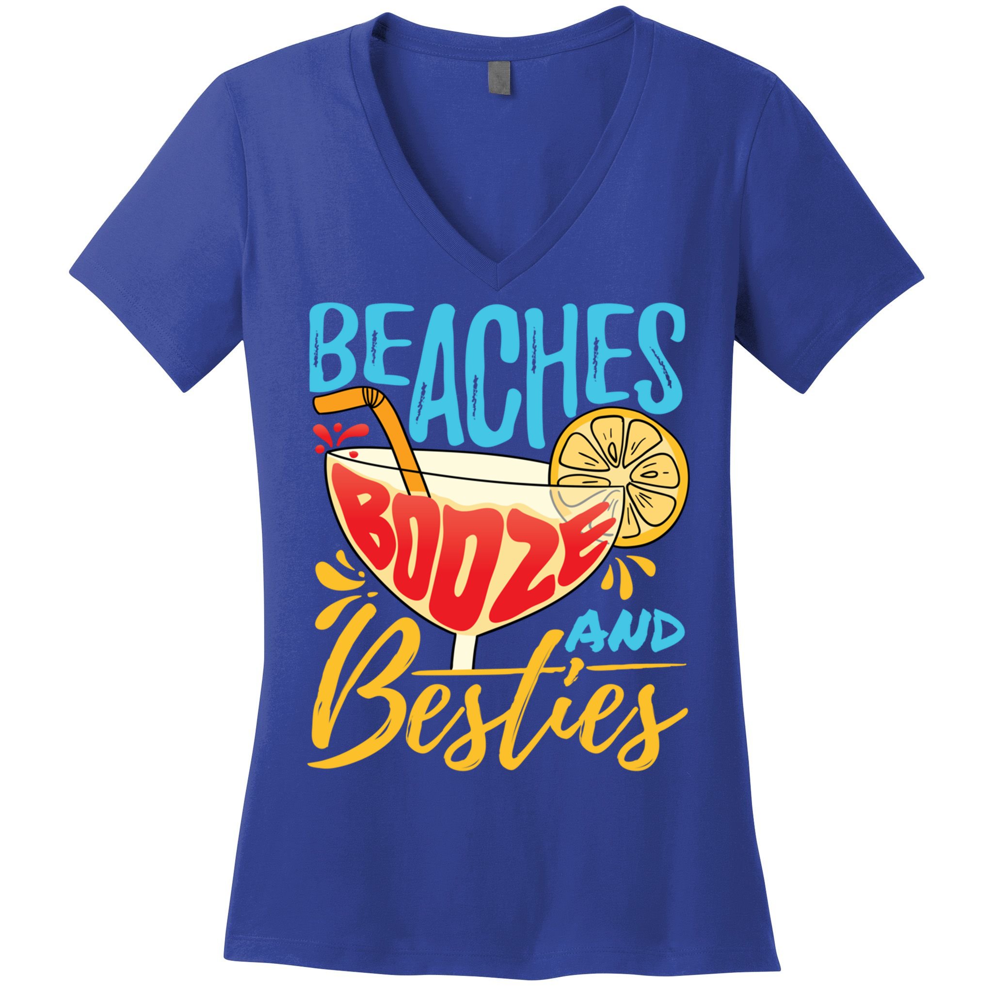 Island Party Beach Bachelorette Gift Beaches Booze And Besties Meaningful Gift Women's V-Neck T-Shirt