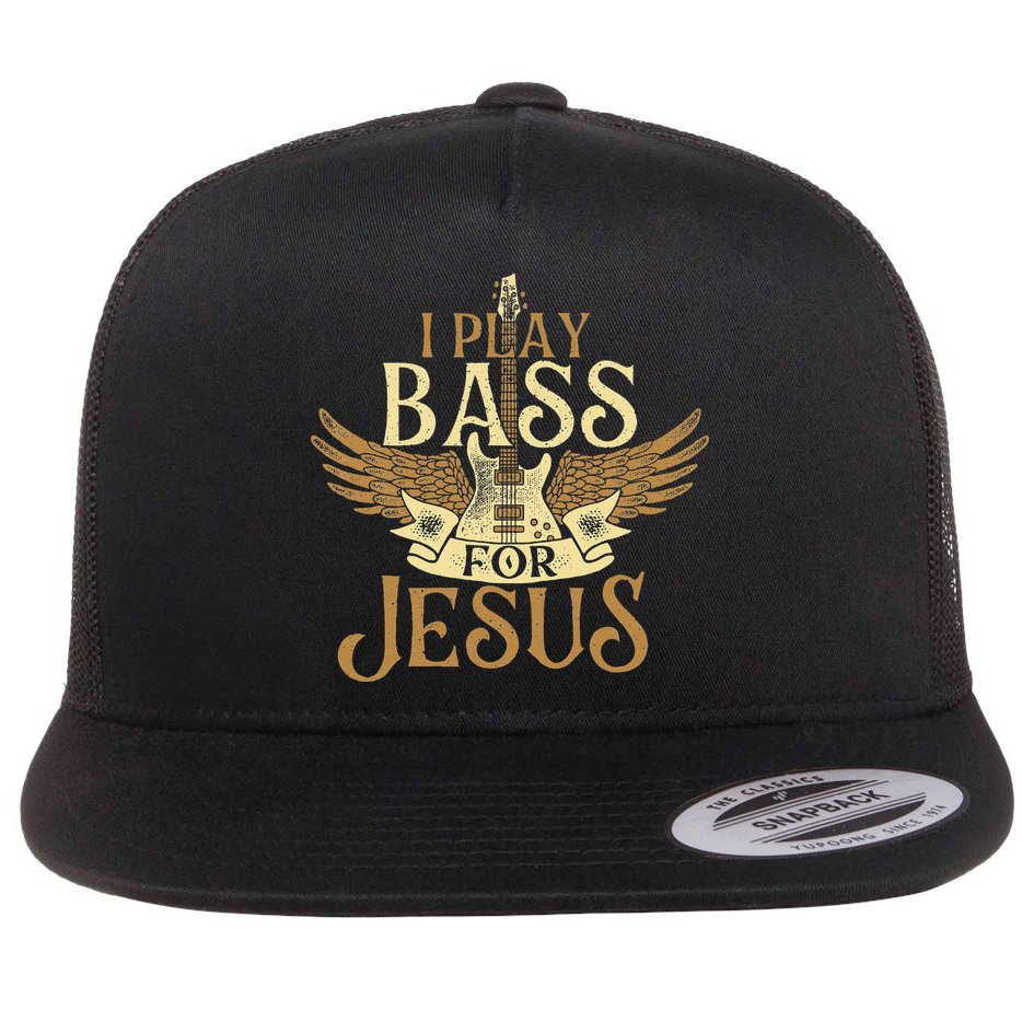 I Play Bass For Jesus Bassist Musician Bass Guitar Music Flat Bill Trucker Hat