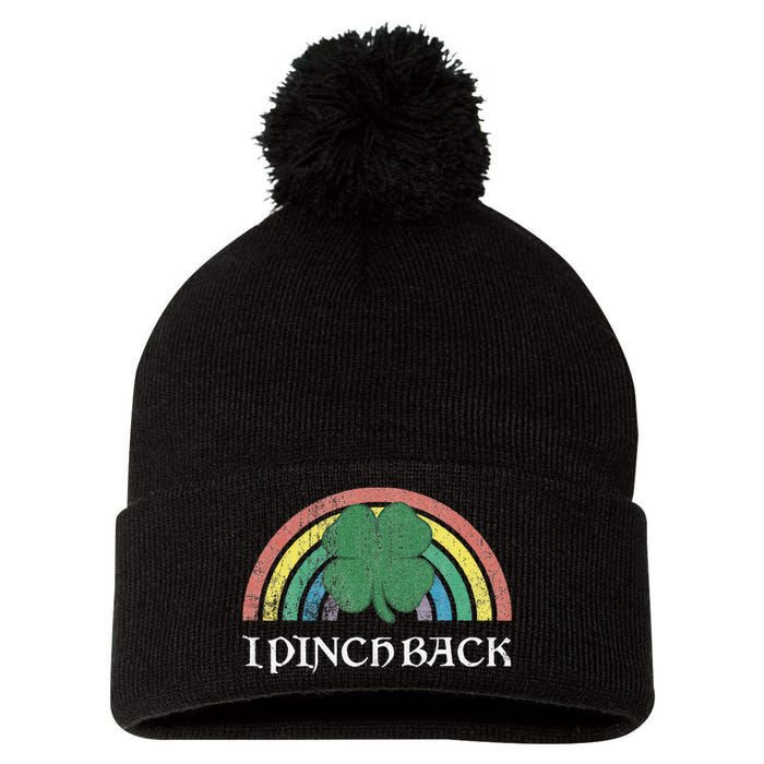 I Pinch Back Shamrock St. Patrick's Day Saint Paddys Rainbow Pom Pom 12in Knit Beanie