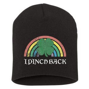 I Pinch Back Shamrock St. Patrick's Day Saint Paddys Rainbow Short Acrylic Beanie