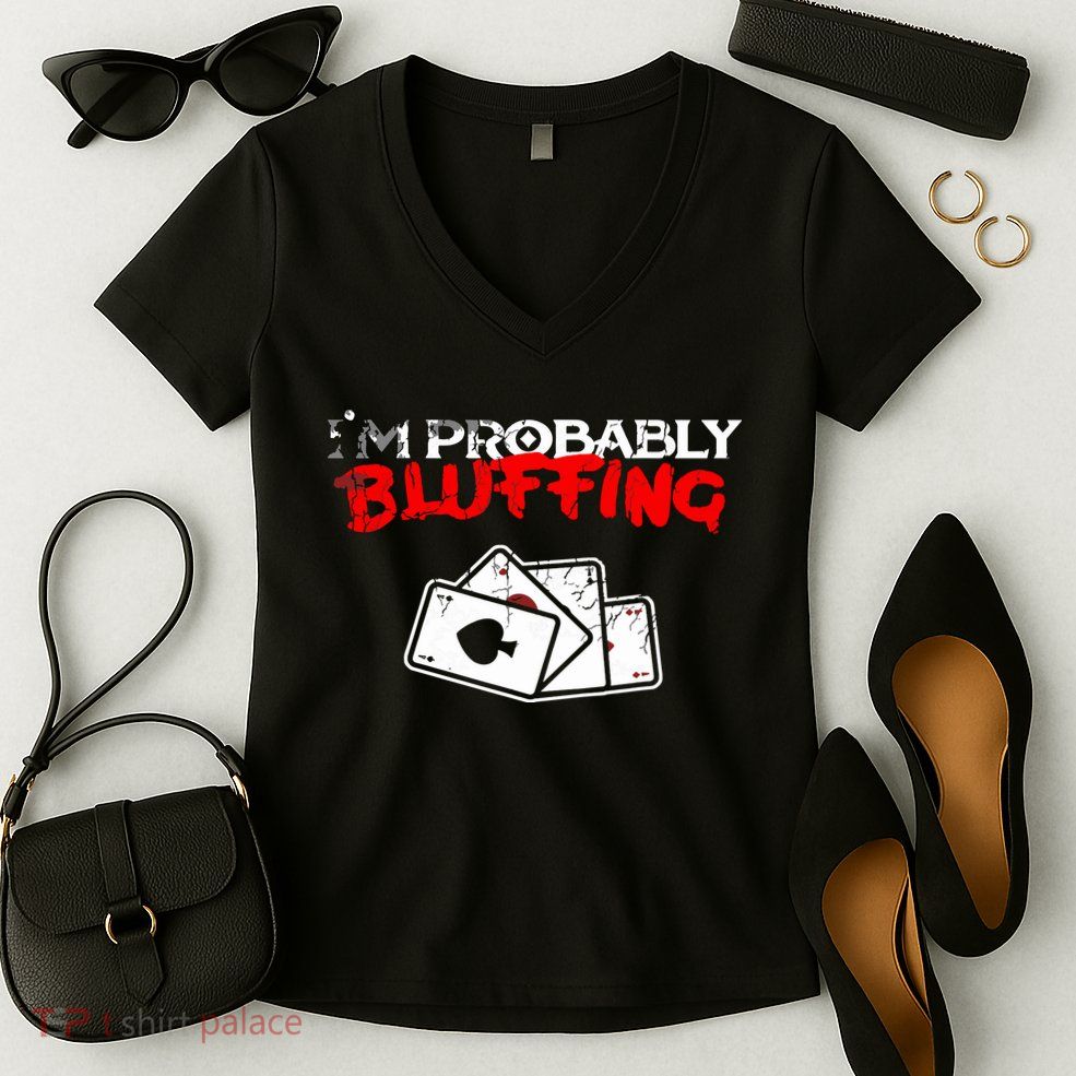 I'm Probably Bluffing Funny Poker Game Player Women's V-Neck T-Shirt