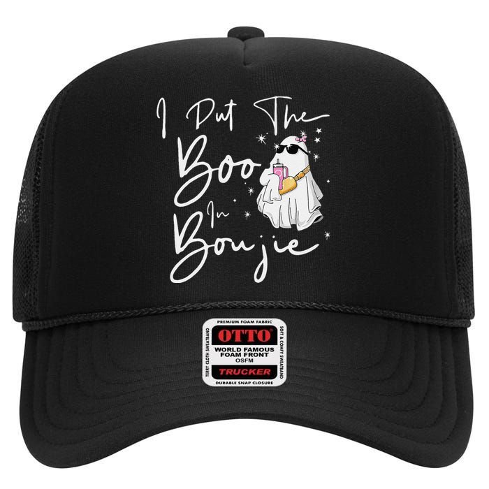 I Put Boo In Boujie Funny Halloween Boujee Cute Boo High Crown Mesh Back Trucker Hat