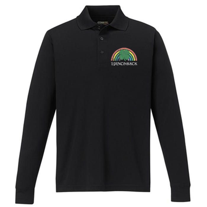 I Pinch Back Shamrock St. Patrick's Day Saint Paddys Rainbow Performance Long Sleeve Polo