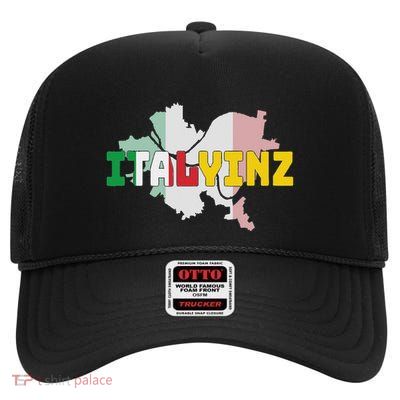 Italyinz Pittsburgh Black And Gold Italian Flag High Crown Mesh Back Trucker Hat