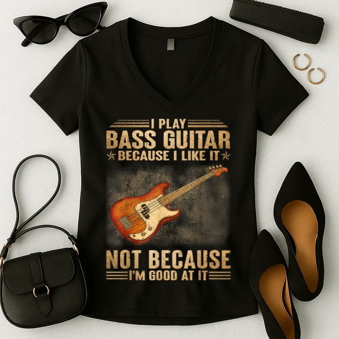 I Play Bass Guitar Because I Like It Not Because I'm Good At Women's V-Neck T-Shirt