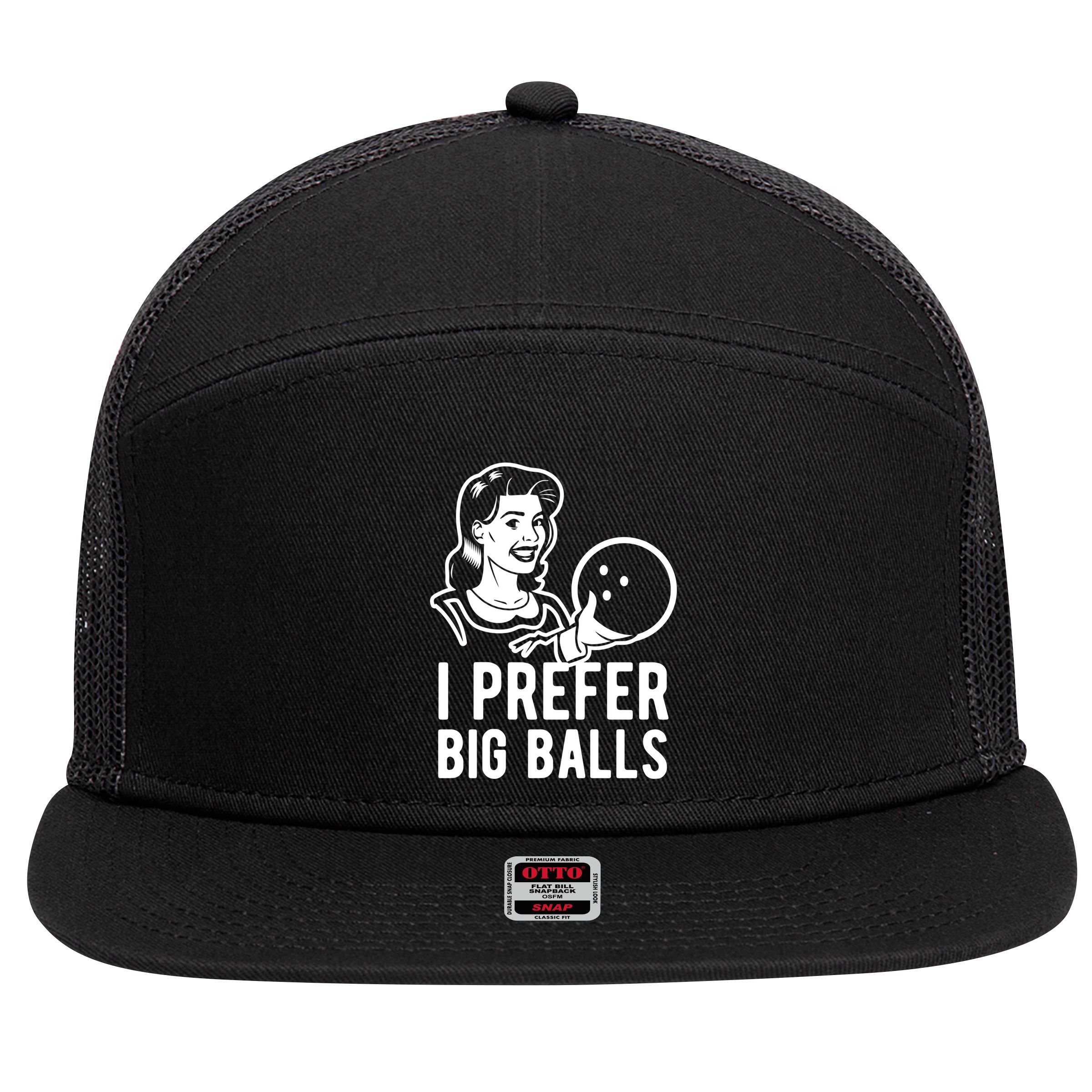 I Prefer Big Balls Funny Bowling Bowlers Gift Retro Gift 7 Panel Mesh Trucker Snapback Hat
