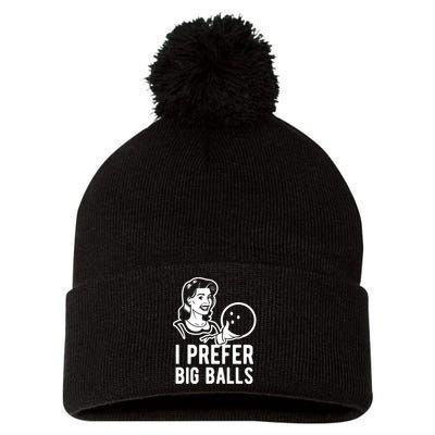 I Prefer Big Balls Funny Bowling Bowlers Gift Retro Gift Pom Pom 12in Knit Beanie