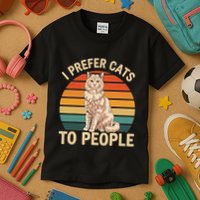 I Prefer Cats To People Funny Laperm Introvert Cat Owner Kids T-Shirt