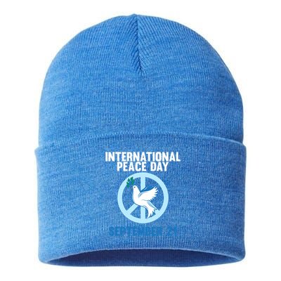 International Peace Day Earth World Peace Day Lover Graphic Gift Sustainable Knit Beanie