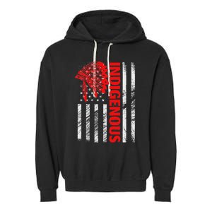 Indigenous Peoples Day Distressed Headdress Usa Flag Garment-Dyed Fleece Hoodie