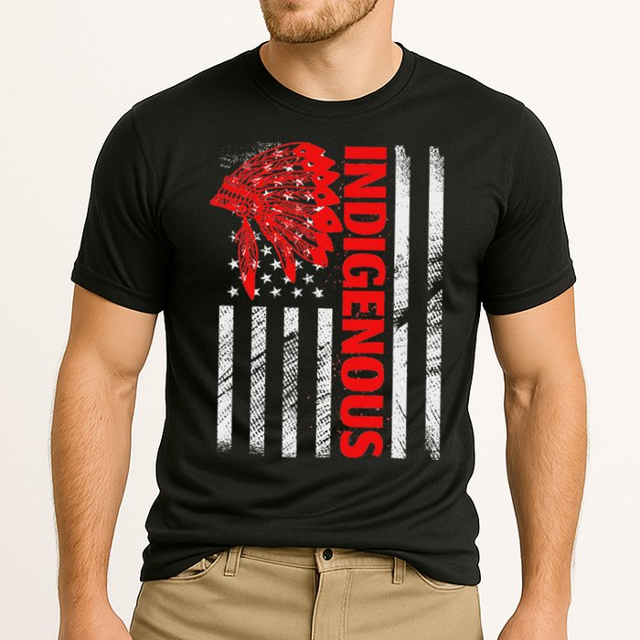 Indigenous Peoples Day Distressed Headdress Usa Flag Cooling Performance Crew T-Shirt