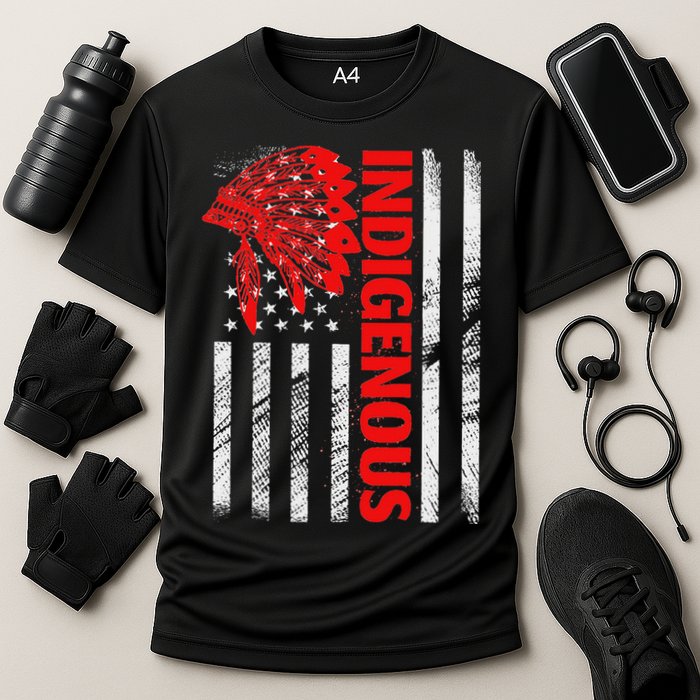 Indigenous Peoples Day Distressed Headdress Usa Flag Cooling Performance Crew T-Shirt