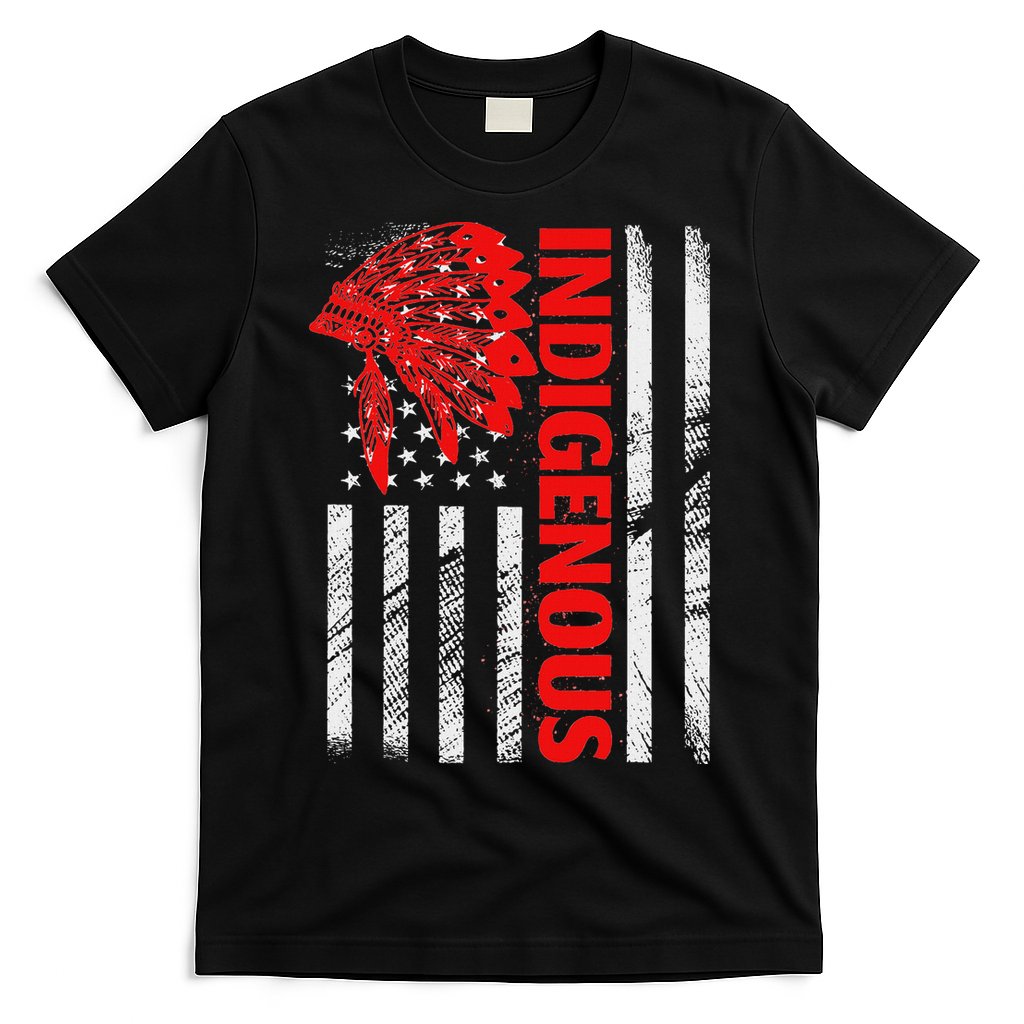 Indigenous Peoples Day Distressed Headdress Usa Flag T-Shirt
