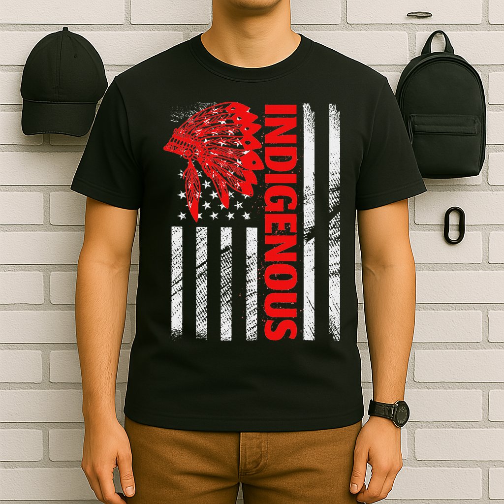 Indigenous Peoples Day Distressed Headdress Usa Flag T-Shirt
