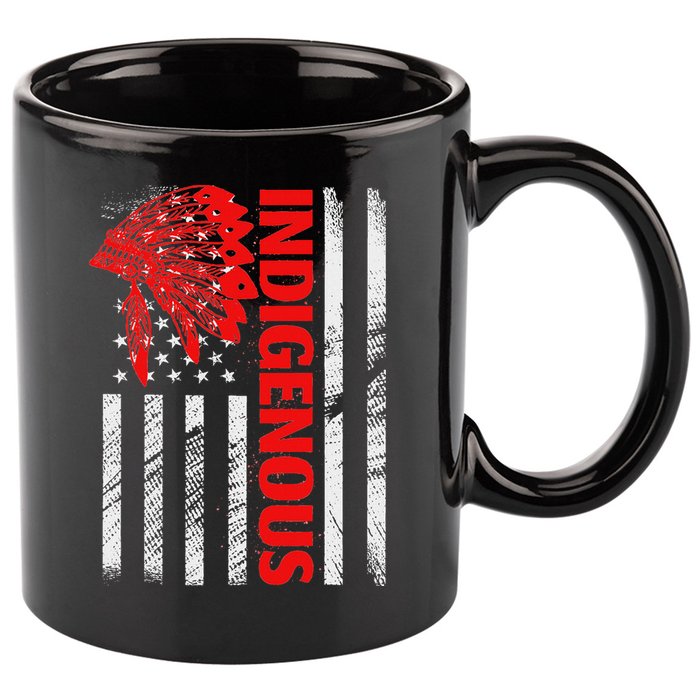 Indigenous Peoples Day Distressed Headdress Usa Flag 11oz C Handle Ceramic Mug