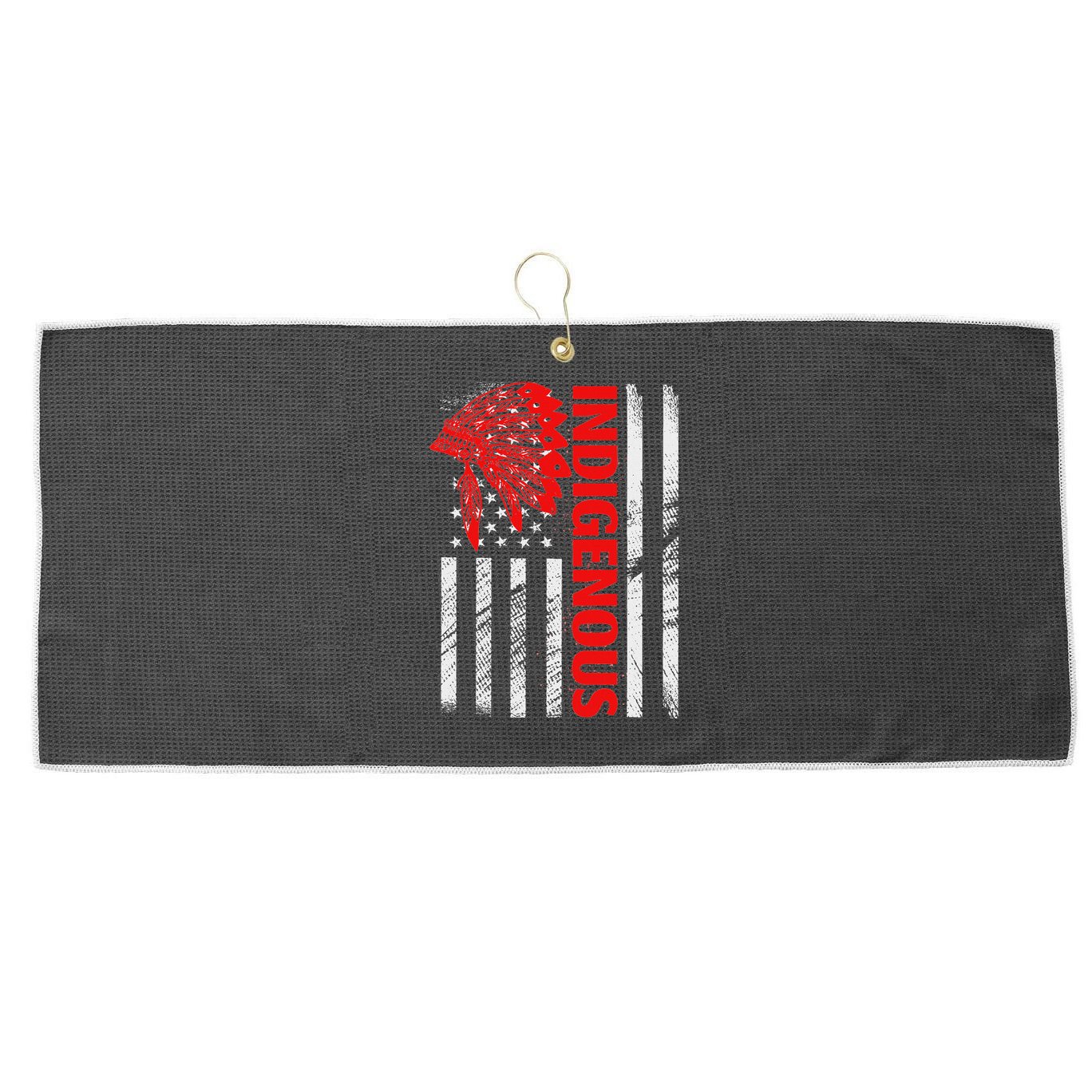 Indigenous Peoples Day Distressed Headdress Usa Flag Large Microfiber Waffle Golf Towel