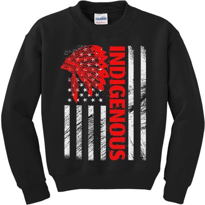 Indigenous Peoples Day Distressed Headdress Usa Flag Kids Sweatshirt