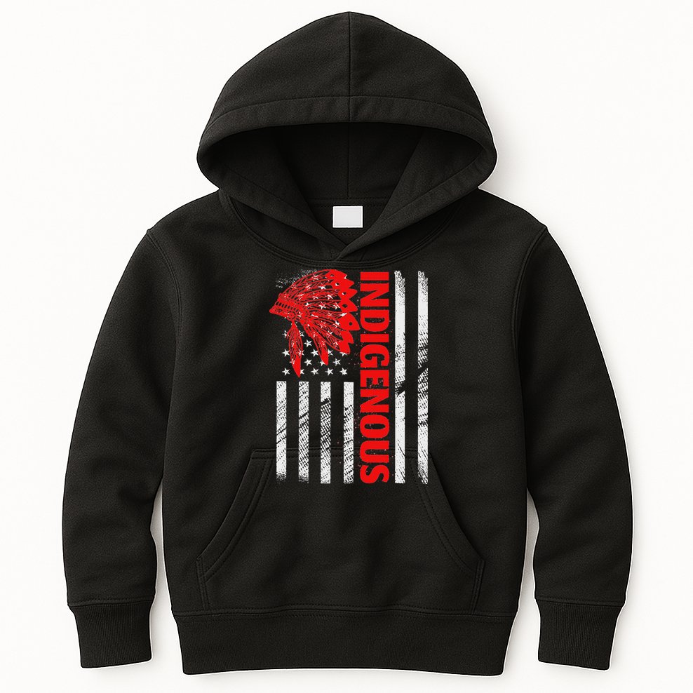Indigenous Peoples Day Distressed Headdress Usa Flag Kids Hoodie