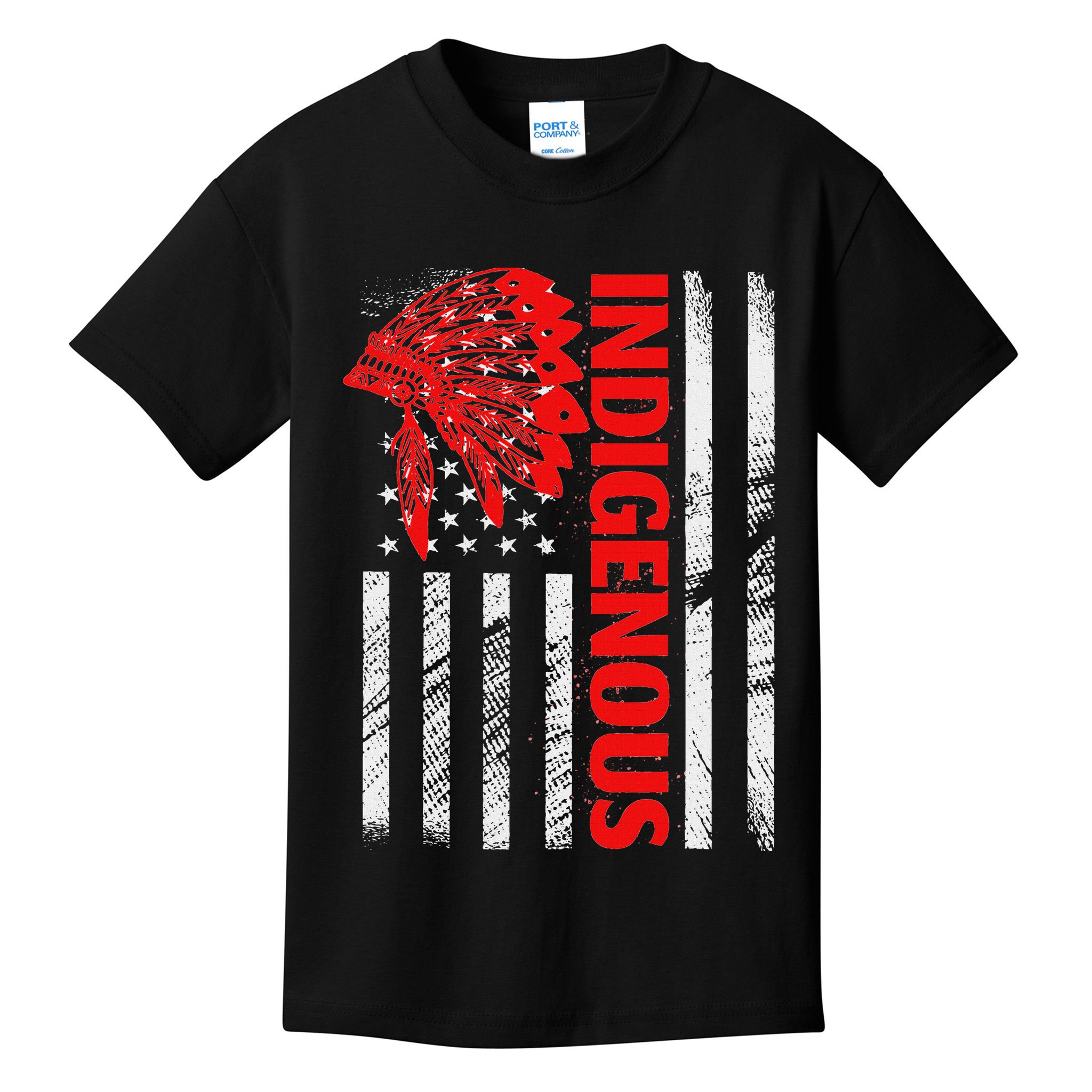 Indigenous Peoples Day Distressed Headdress Usa Flag Kids T-Shirt