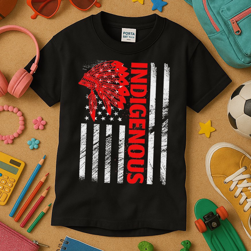 Indigenous Peoples Day Distressed Headdress Usa Flag Kids T-Shirt