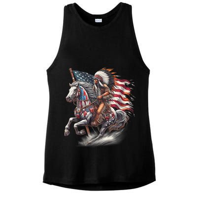 Indigenous Peoples Day 4th Of July Native American Day Flag Indian Riding Horse Ladies PosiCharge Tri-Blend Wicking Tank