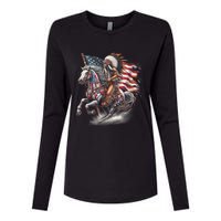 Indigenous Peoples Day 4th Of July Native American Day Flag Indian Riding Horse Womens Cotton Relaxed Long Sleeve T-Shirt