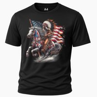 Indigenous Peoples Day 4th Of July Native American Day Flag Indian Riding Horse Cooling Performance Crew T-Shirt