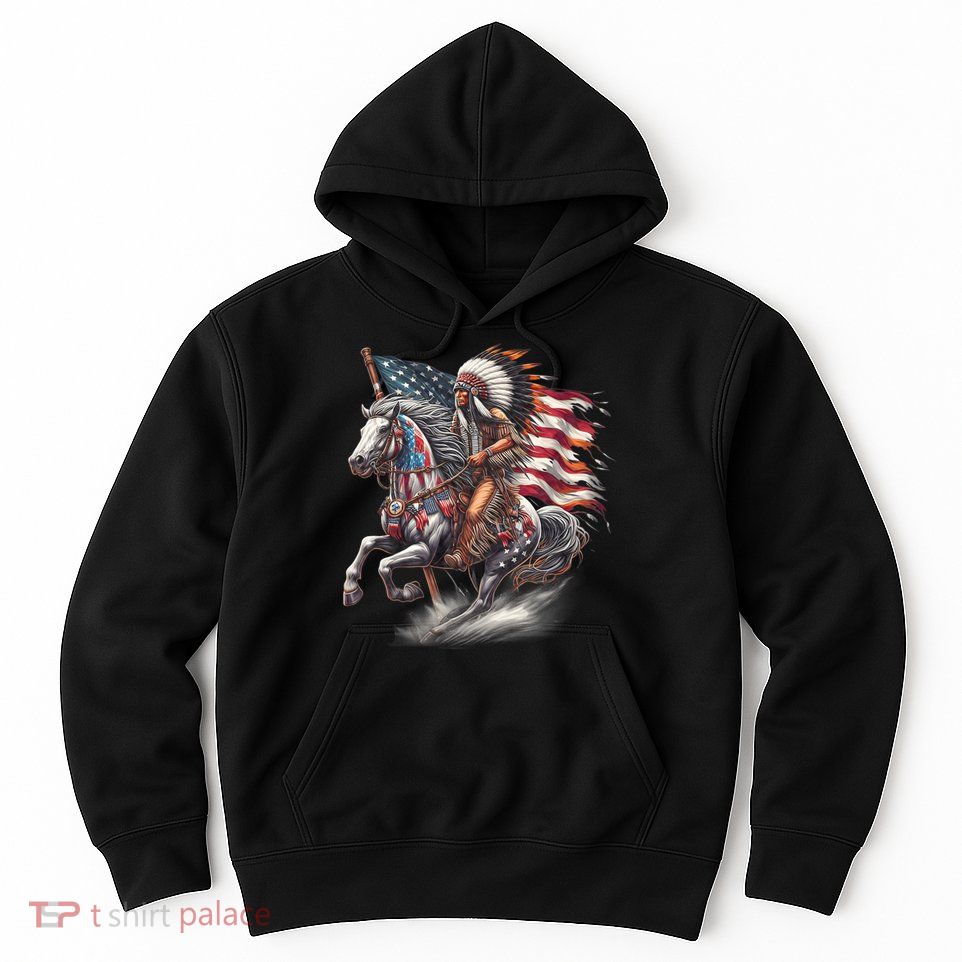 Indigenous Peoples Day 4th Of July Native American Day Flag Indian Riding Horse Hoodie