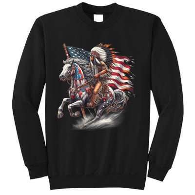 Indigenous Peoples Day 4th Of July Native American Day Flag Indian Riding Horse Sweatshirt