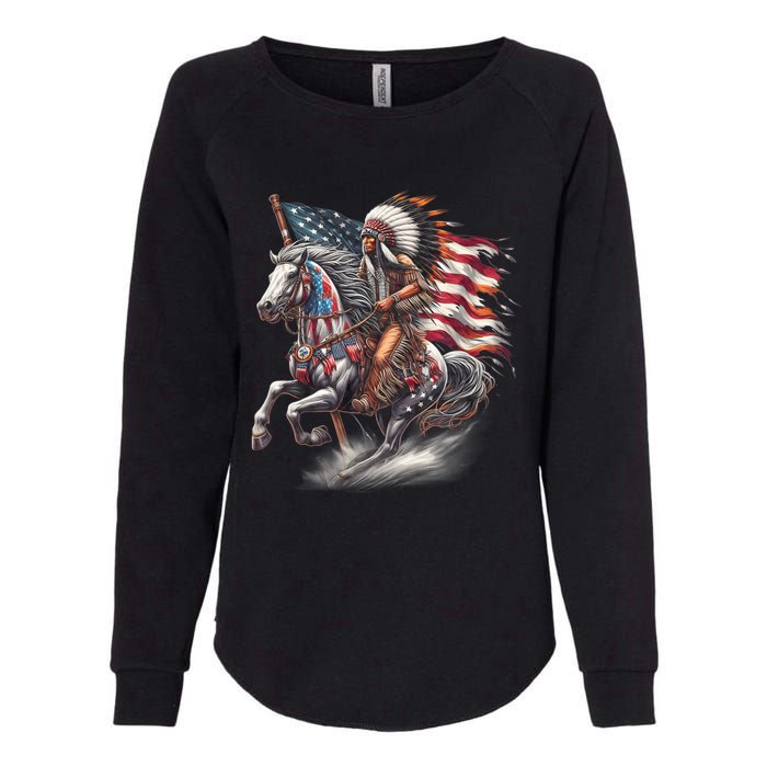 Indigenous Peoples Day 4th Of July Native American Day Flag Indian Riding Horse Womens California Wash Sweatshirt