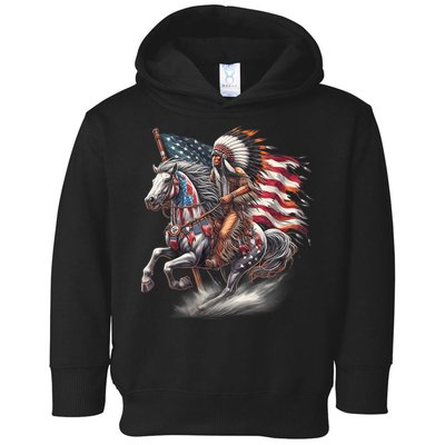 Indigenous Peoples Day 4th Of July Native American Day Flag Indian Riding Horse Toddler Hoodie