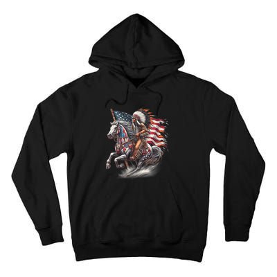 Indigenous Peoples Day 4th Of July Native American Day Flag Indian Riding Horse Tall Hoodie