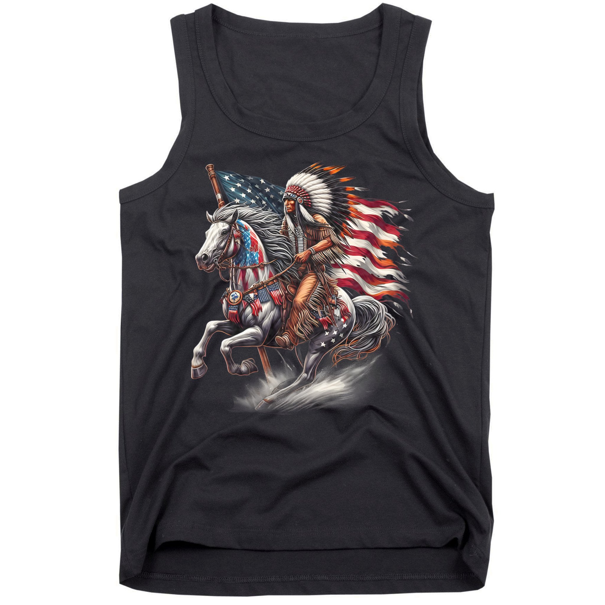 Indigenous Peoples Day 4th Of July Native American Day Flag Indian Riding Horse Tank Top