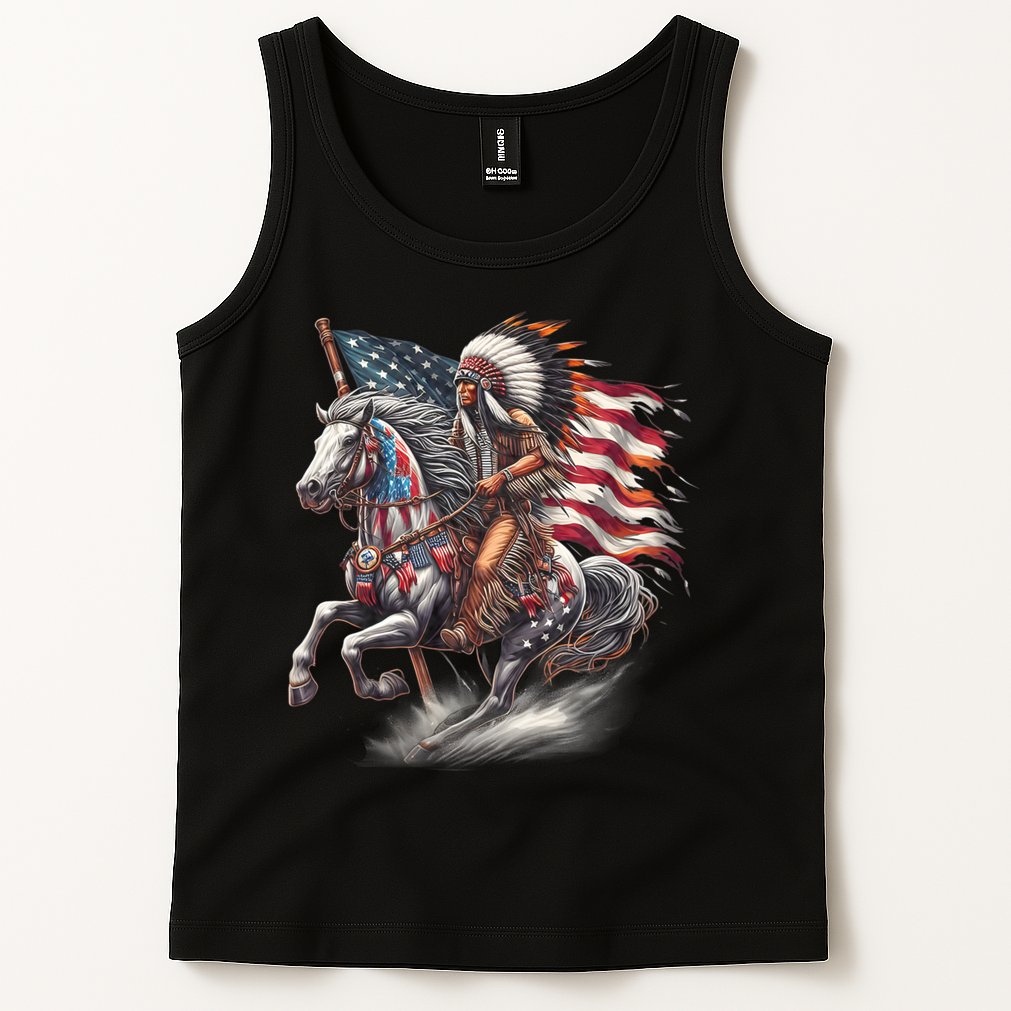 Indigenous Peoples Day 4th Of July Native American Day Flag Indian Riding Horse Tank Top
