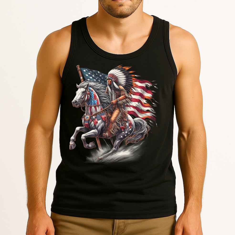 Indigenous Peoples Day 4th Of July Native American Day Flag Indian Riding Horse Tank Top
