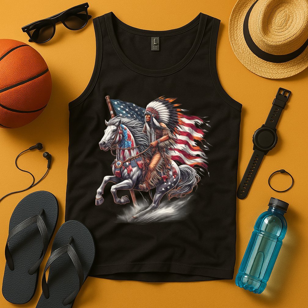 Indigenous Peoples Day 4th Of July Native American Day Flag Indian Riding Horse Tank Top