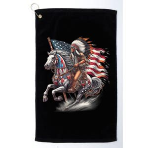 Indigenous Peoples Day 4th Of July Native American Day Flag Indian Riding Horse Platinum Collection Golf Towel