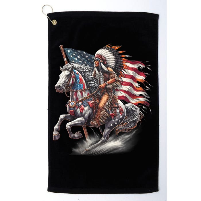 Indigenous Peoples Day 4th Of July Native American Day Flag Indian Riding Horse Golf Towel