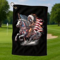 Indigenous Peoples Day 4th Of July Native American Day Flag Indian Riding Horse Golf Towel