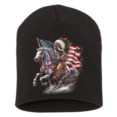 Indigenous Peoples Day 4th Of July Native American Day Flag Indian Riding Horse Short Acrylic Beanie