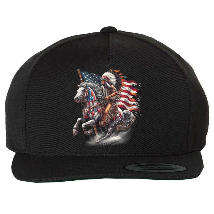 Indigenous Peoples Day 4th Of July Native American Day Flag Indian Riding Horse Wool Snapback Cap
