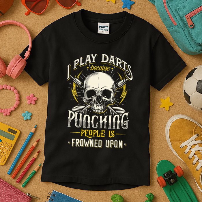I Play Darts Because Punching People Is Frowned Upon Kids T-Shirt