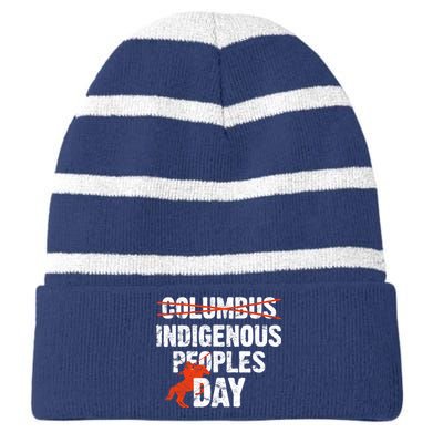 Indigenous Peoples Day Not Columbus Day Native Indian Striped Beanie with Solid Band