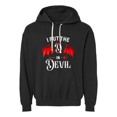 I Put D In Devil Matching Couple Funny Halloween Garment-Dyed Fleece Hoodie