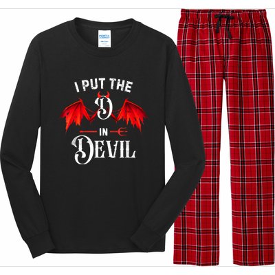 I Put D In Devil Matching Couple Funny Halloween Long Sleeve Pajama Set