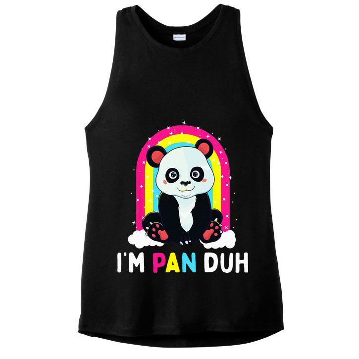 I'm Pan Duh Pansexual Pride Panda Rainbow Flag LGBT Gift Ladies PosiCharge Tri-Blend Wicking Tank