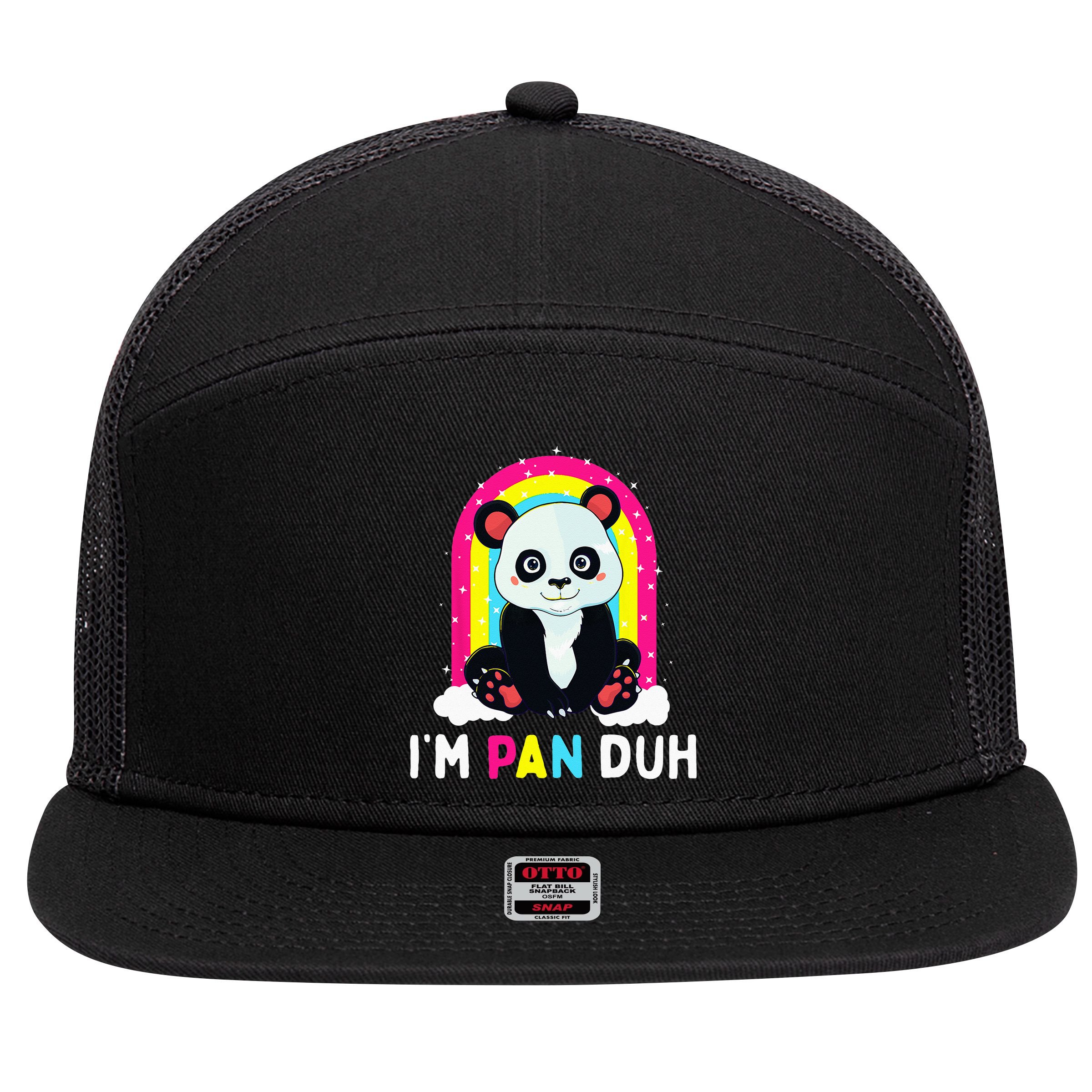 I'm Pan Duh Pansexual Pride Panda Rainbow Flag LGBT Gift 7 Panel Mesh Trucker Snapback Hat