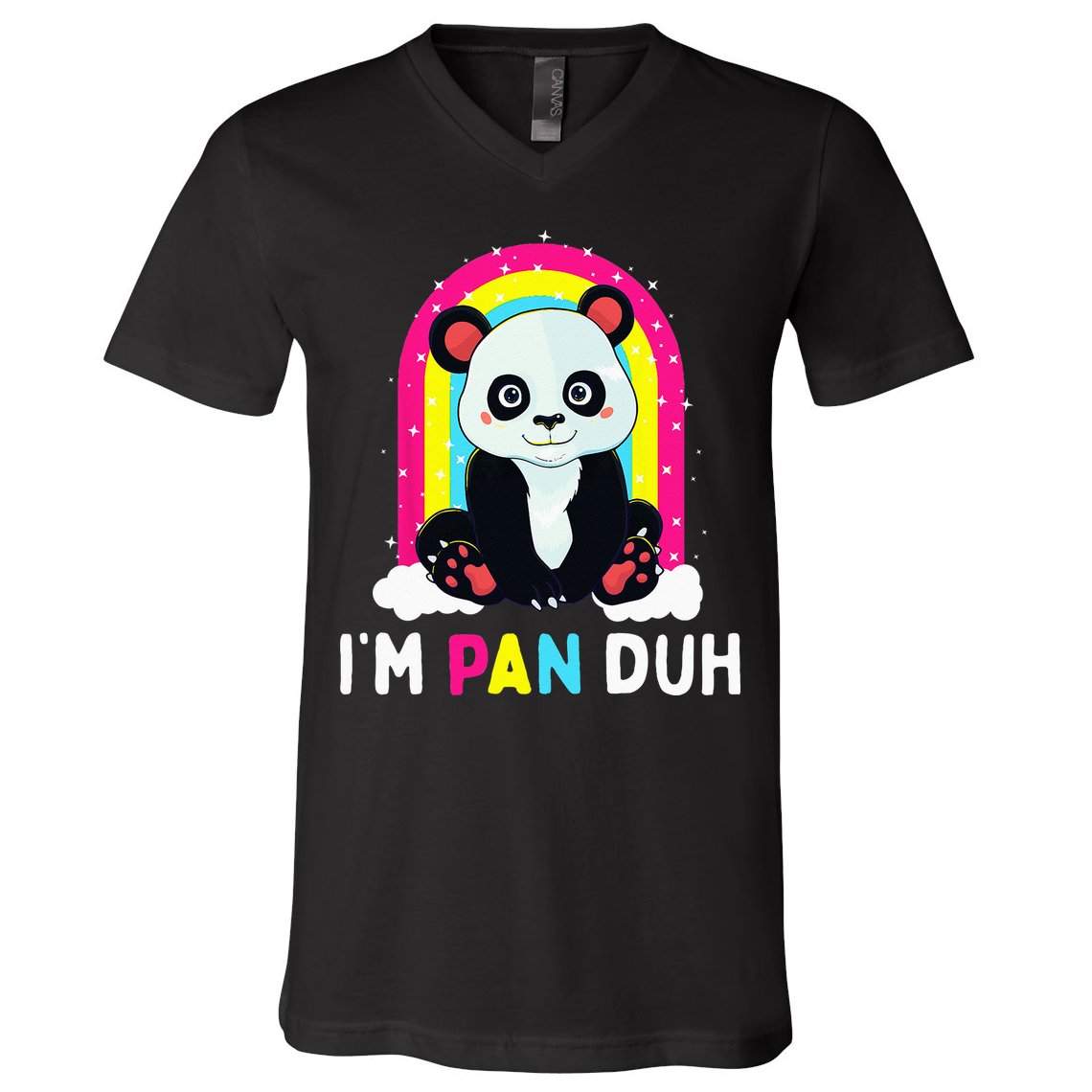 I'm Pan Duh Pansexual Pride Panda Rainbow Flag LGBT Gift V-Neck T-Shirt