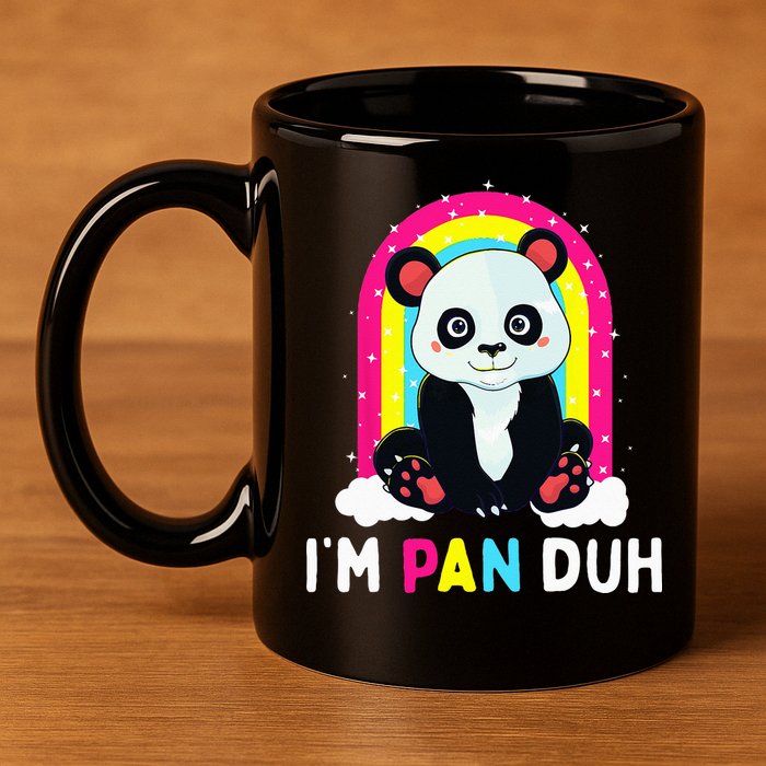 I'm Pan Duh Pansexual Pride Panda Rainbow Flag LGBT Gift 11oz C Handle Ceramic Mug