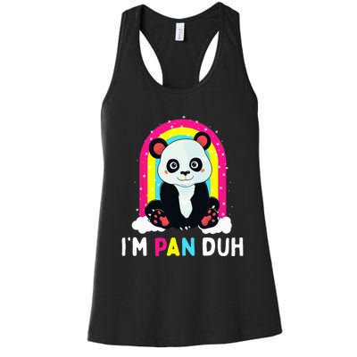 I'm Pan Duh Pansexual Pride Panda Rainbow Flag LGBT Gift Women's Racerback Tank